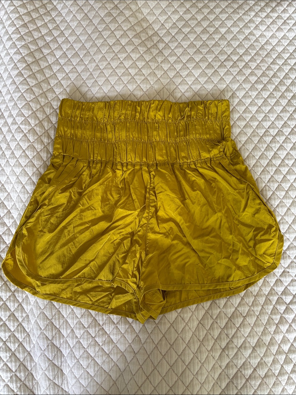 Free People Smocked Waist Athletic Shorts in Mustard Yellow